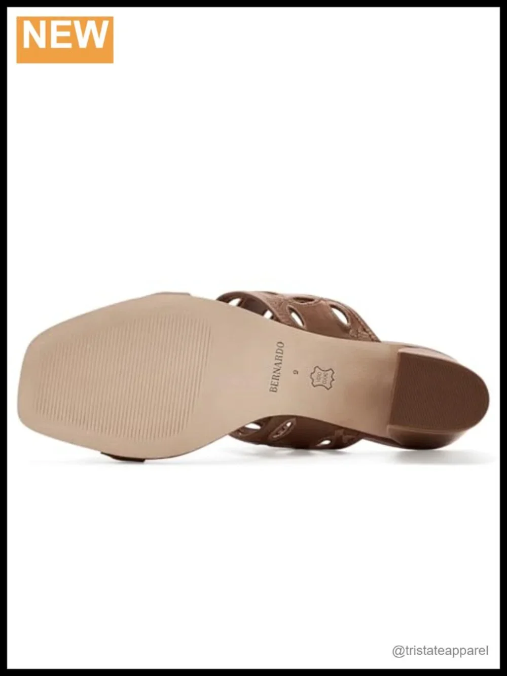 Leather Slide Sandal with Floral Embroidery Block Heel Open Toe